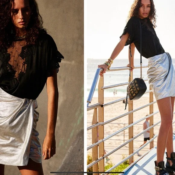 Chasing Unicorns La Isla Bonita Leather Wrap Skirt, Silver Small - Picture 2 of 8